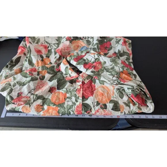 Talbots Womens Floral Button Roll Tab Long Sleeve Shirt Size 12P Petite‎ Boho - Picture 8 of 9